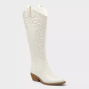 Women's Wild Fable Kenzie Wide Calf Western Boots Ivory 8.5WC New With Tags